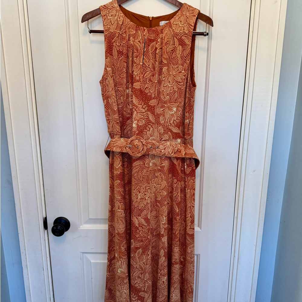 London Times Sleeveless Scoop Neck Rust Floral Dress